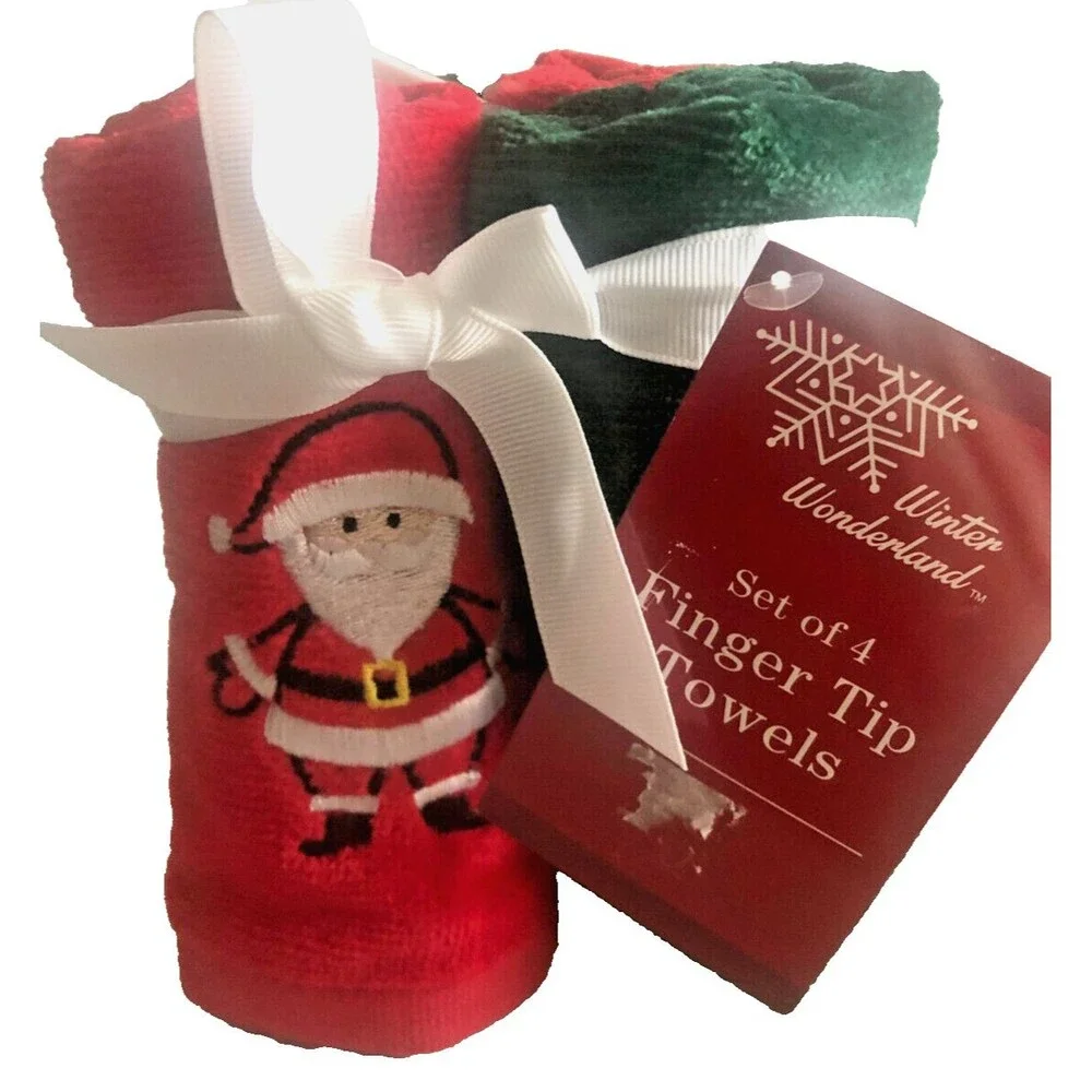 Christmas Fingertip Towels Set of 4 Embroidered Santa Stocking Penguin HoHoHo